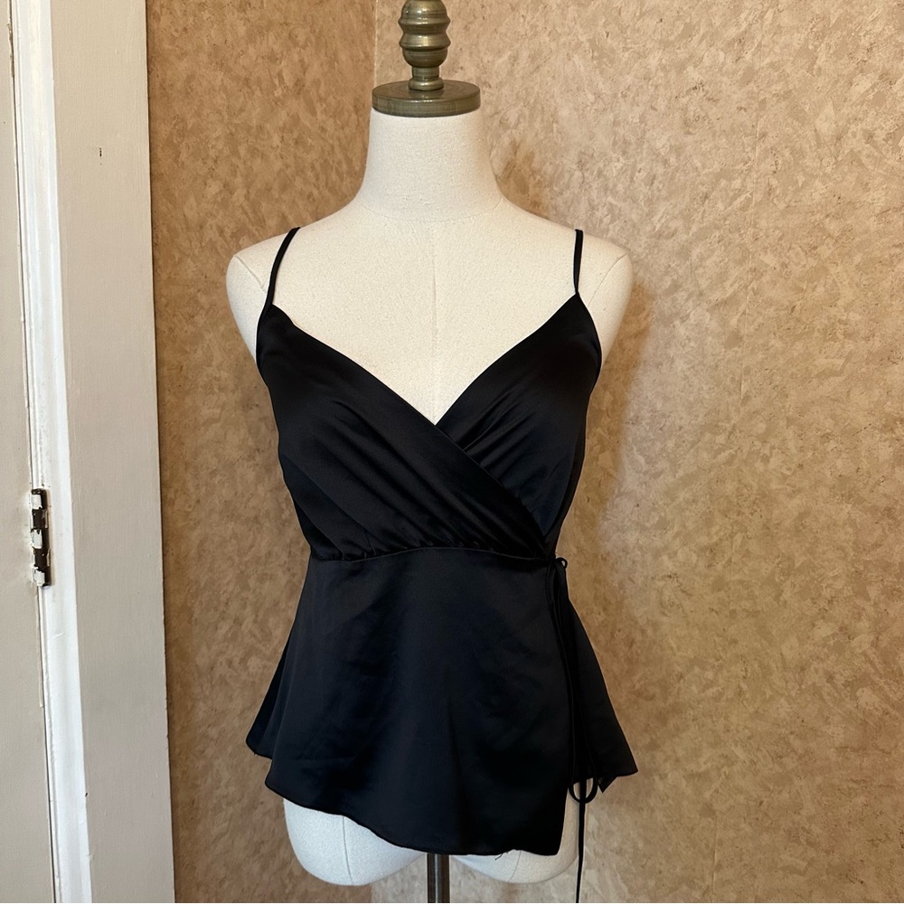 ASOS Black Satin Wrap Tank Top